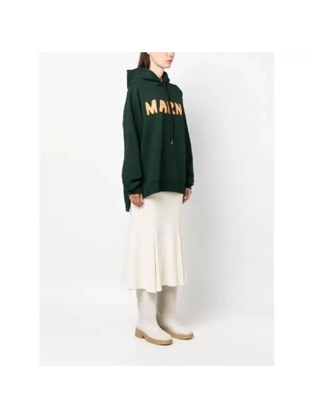 Logo Print Cotton Hooded Top Dark Green - MARNI - BALAAN 4