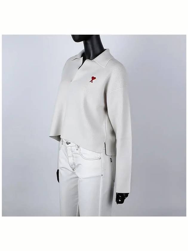 Small Heart Long Sleeve Polo Shirt White - AMI - BALAAN 3