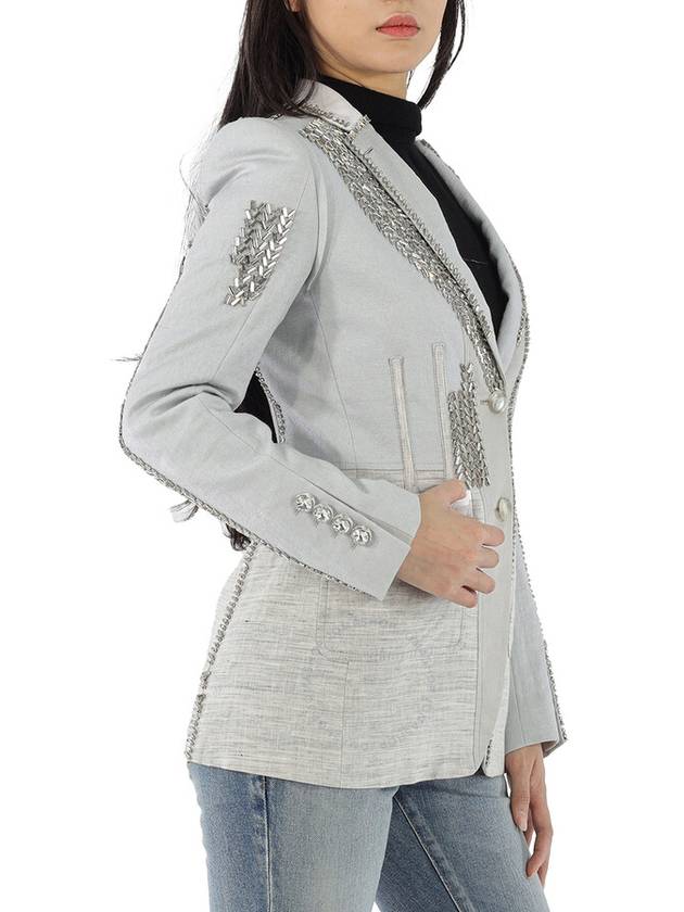 Burberry Ladies Grey Melange Technical Linen Blazer with Crystal Embroidery, Brand Size 6 (US Size 4) - BURBERRY - BALAAN 3