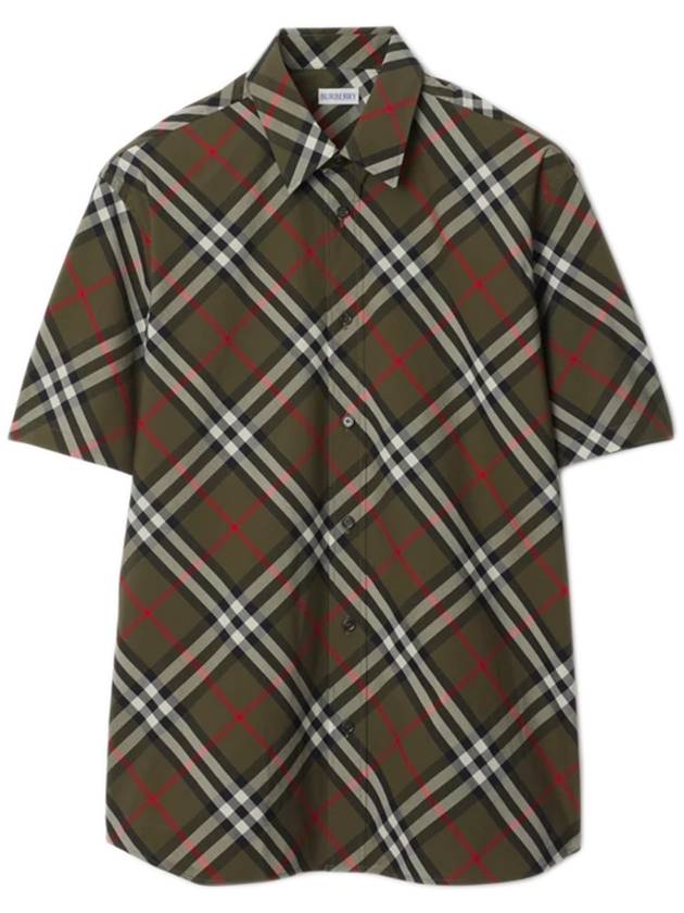 Check Cotton Short Sleeve Shirt Green - BURBERRY - BALAAN 2