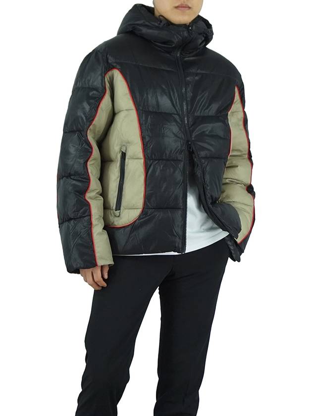 W Ostend Shiny Ripstop Hooded Puffer Padding Black Beige - DIESEL - BALAAN 7