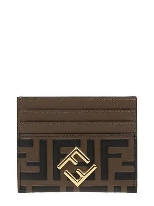 Logo Diamond Leather Card Wallet Brown - FENDI - BALAAN 2