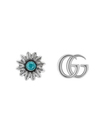 Double G Flower Earrings YBD527344001 Silver Blue - GUCCI - BALAAN 1