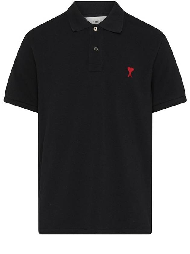 Heart Logo Polo Shirt Black - AMI - BALAAN 2