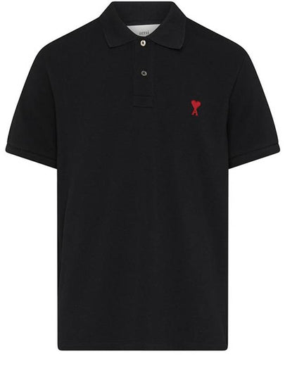 Heart Logo Polo Shirt Black - AMI - BALAAN 2