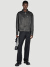 Triangle Logo Nappa Leather Zip Up Jacket Black - PRADA - BALAAN 3