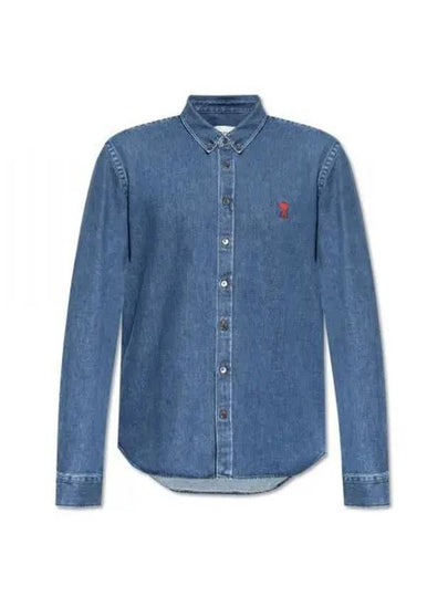 De Coeur Embroidered Denim Long Sleeve Shirt Blue - AMI - BALAAN 2