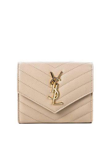 Matelasse Monogram Quilting Flap Half Wallet Dark Beige - SAINT LAURENT - BALAAN 1