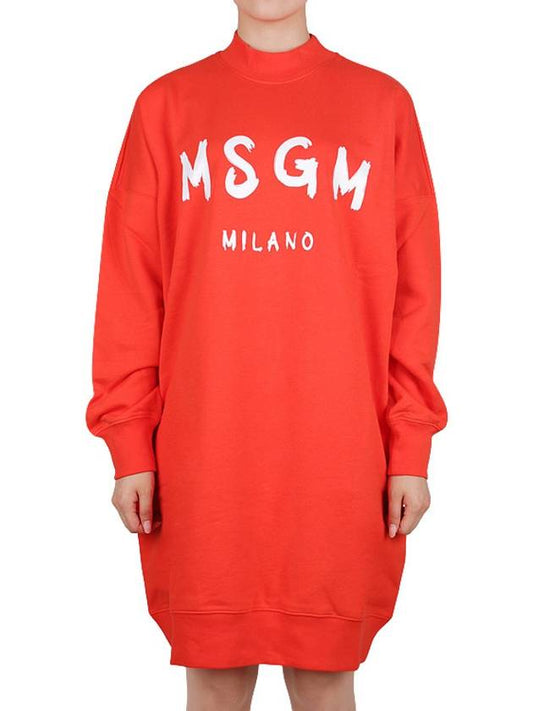 Women's Brushed Logo Short Dress Orange - MSGM - 2