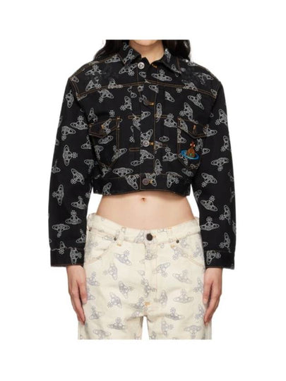 ORB Logo All Over Crop Denim Jacket Black - VIVIENNE WESTWOOD - BALAAN 2