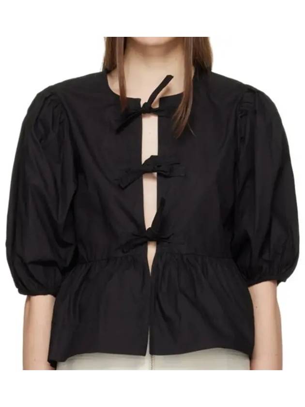 Poplin Peplum Tie Cotton Blouse Black - GANNI - BALAAN 2