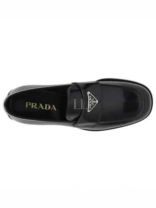 Men's Triangle Logo Leather Loafers Black - PRADA - BALAAN 2