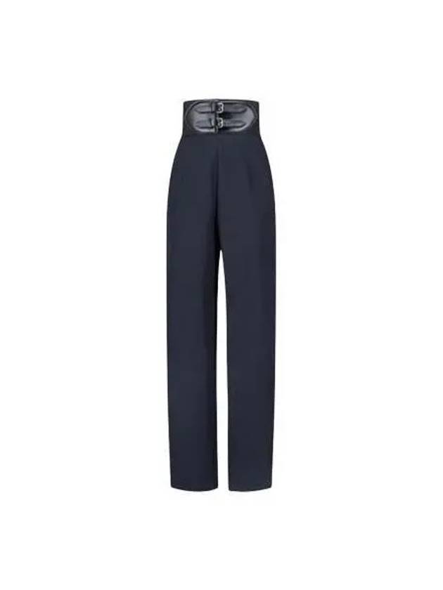 Double Leather Buckle Belt High Waist Pants Navy - ALAIA - BALAAN 2