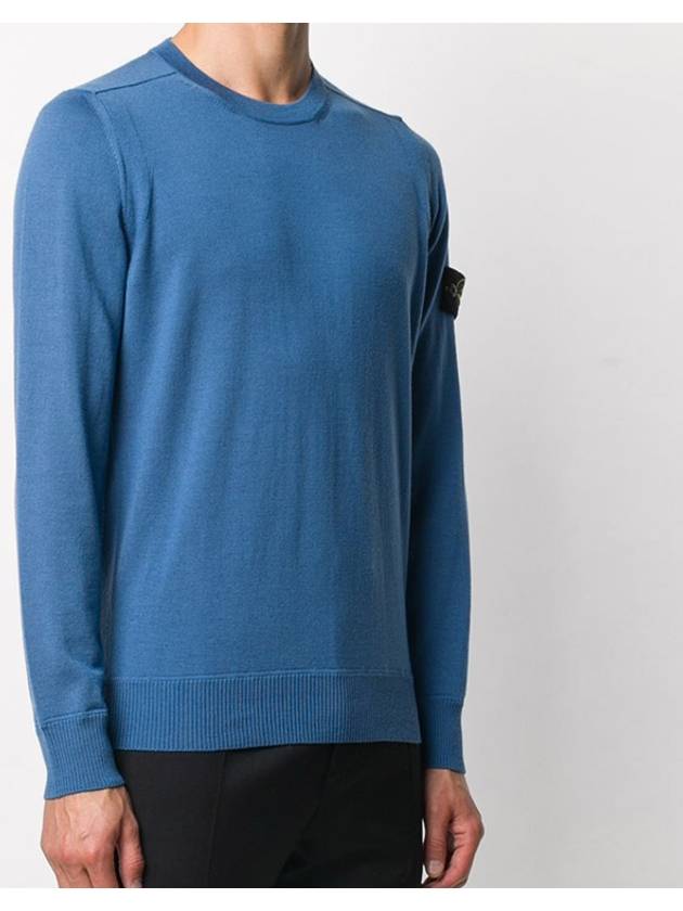 Light Wool Crewneck Knit Top Blue - STONE ISLAND - BALAAN 4