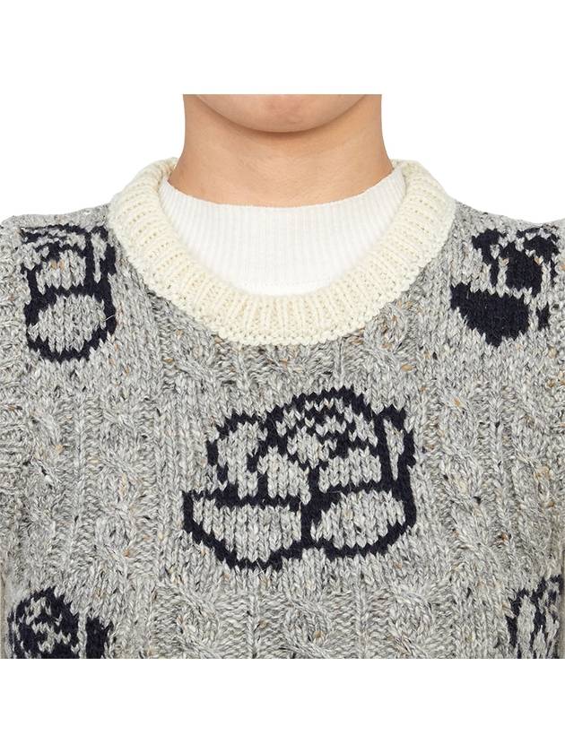 Rose intarsia cable knit top light gray - THOM BROWNE - BALAAN 6