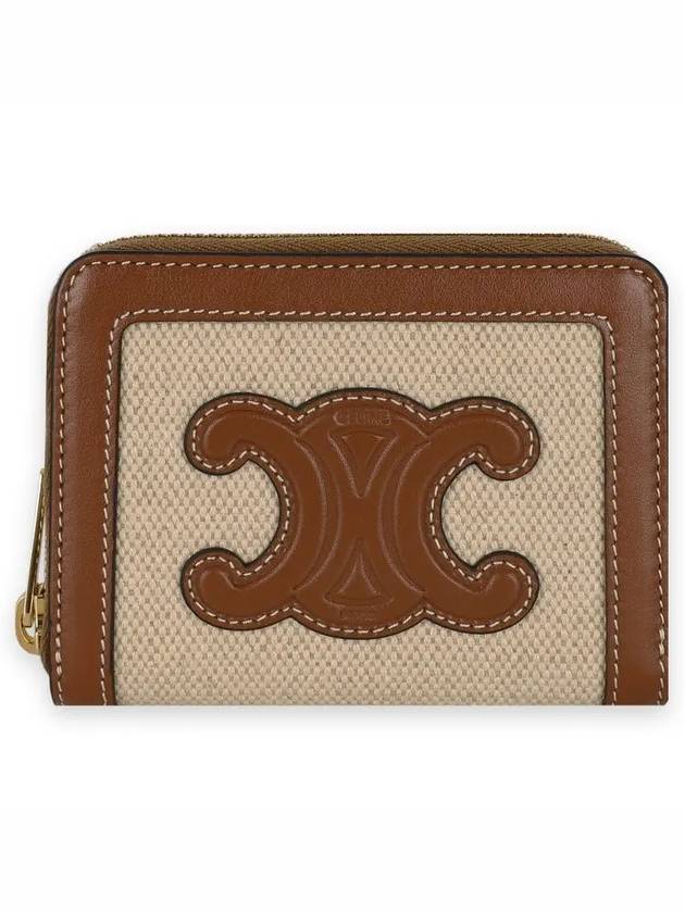 Compact Zipper Cuir Triomphe Textile Calfskin Coin Wallet Natural Tan - CELINE - BALAAN 3