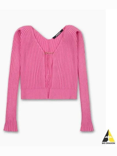 La Maille Pralu Longue Micro Charm Logo Cardigan Pink - JACQUEMUS - BALAAN 2