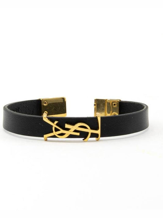 Monogram Opium Leather Bracelet Gold - SAINT LAURENT - BALAAN 2