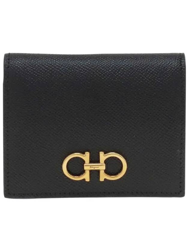 Gancini Compact Half Wallet Black - SALVATORE FERRAGAMO - BALAAN 3