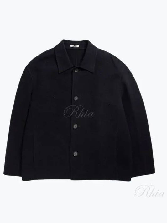 Velor Brushed Wool Melton Hand Sawn Blouson Dark Navy A22AB02WV - AURALEE - BALAAN 1