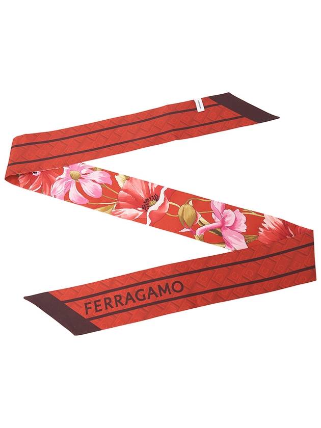 Bouquet Print Mini Scarf Red - SALVATORE FERRAGAMO - BALAAN 4