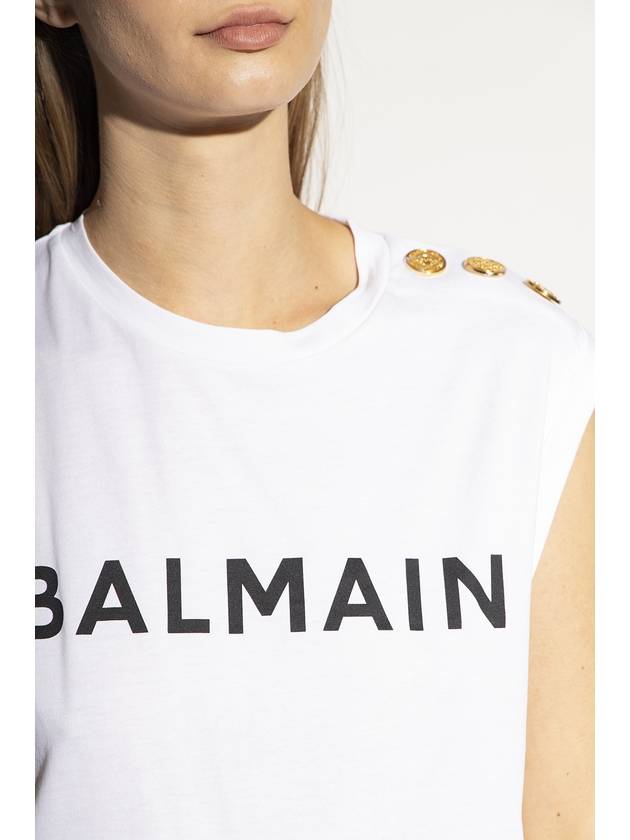 Women's Logo Print Shoulder Button Sleeveless White - BALMAIN - BALAAN 6