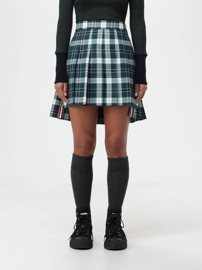 Women's Tartan Twill Mini Pleated Skirt Green - THOM BROWNE - BALAAN 2