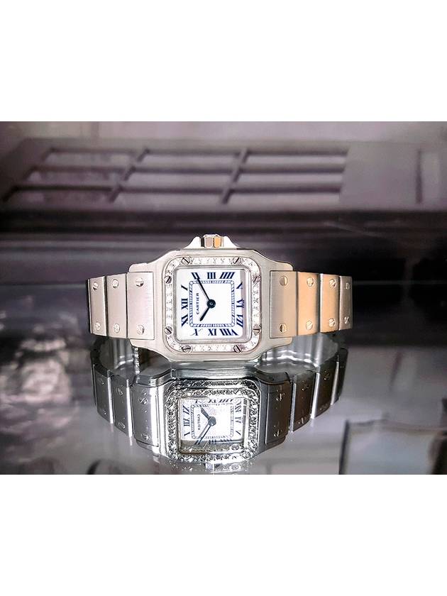 Cartier Premium Santos Diamond White Navy Roman Dial Women s Watch - CARTIER - BALAAN 2