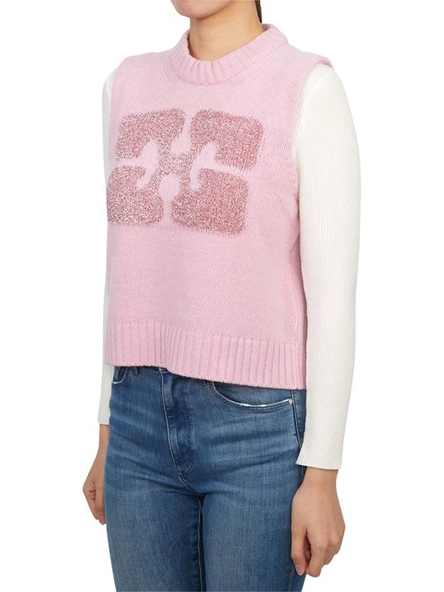 Graphic Wool Mix Vest Knit Top Fragrant Lilac - GANNI - BALAAN 3