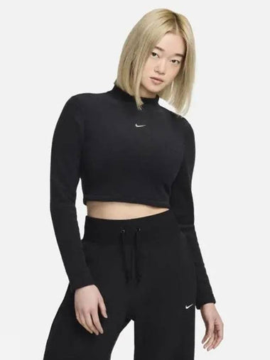 Sportswear Phoenix Plush Slim Long Sleeve Cropped Cozy Fleece Top W Black FN3620 010 - NIKE - BALAAN 1