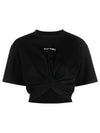 Embroidered Logo Cut-Out Detailed Short Sleeve T-Shirt Black - PALM ANGELS - BALAAN 2