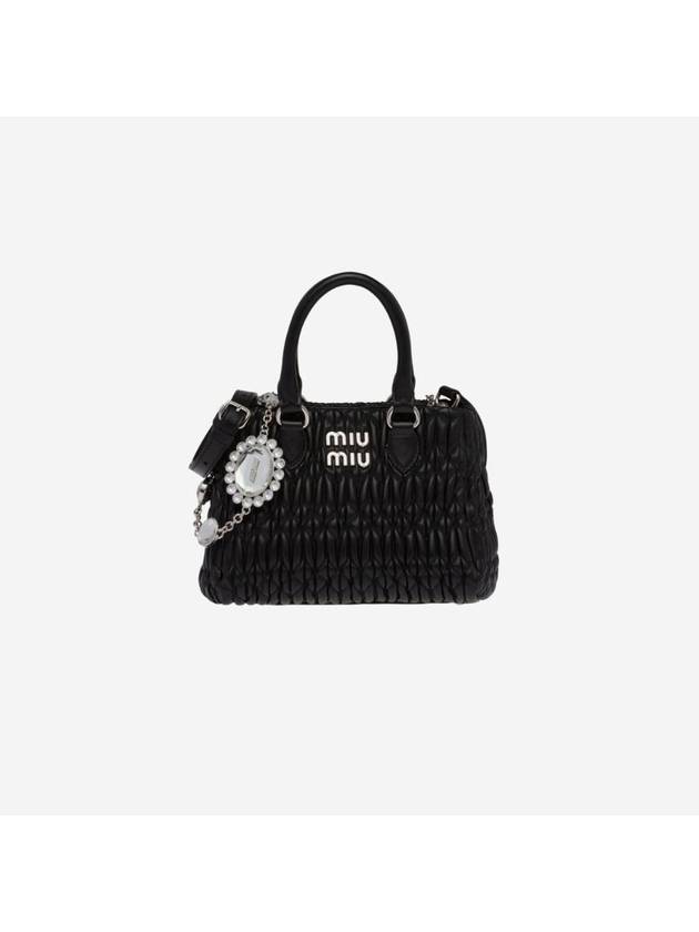 Logo Crystal Nappa Leather Tote Bag Black - MIU MIU - BALAAN 1