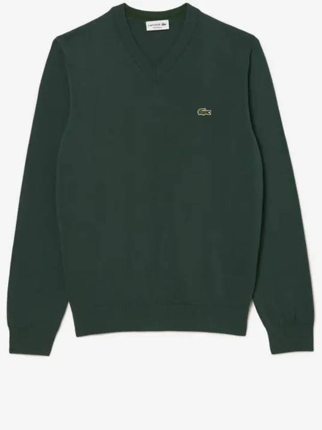 V Neck Cotton Classic Fit Knit Top Forest Green - LACOSTE - BALAAN 2