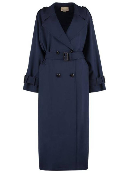 Double Breasted Wool Trench Coat Blue - GUCCI - BALAAN 1