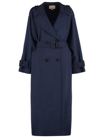 Double Breasted Wool Trench Coat Blue - GUCCI - BALAAN 1