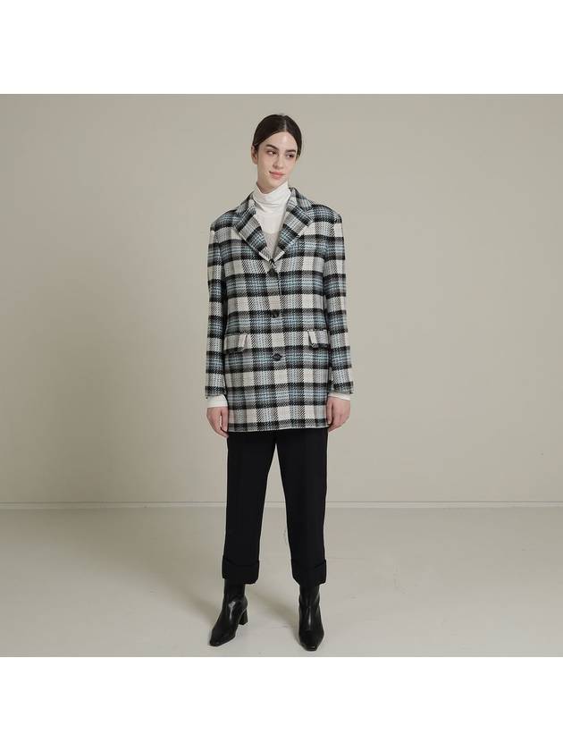 Superfine Wool Check Midi Single Coat Blue - RS9SEOUL - BALAAN 3