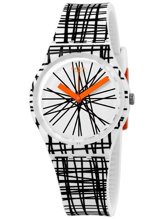 Swatch Lace Me White Dial White and Black Silicone Ladies Watch GW183 - SWATCH - BALAAN 1