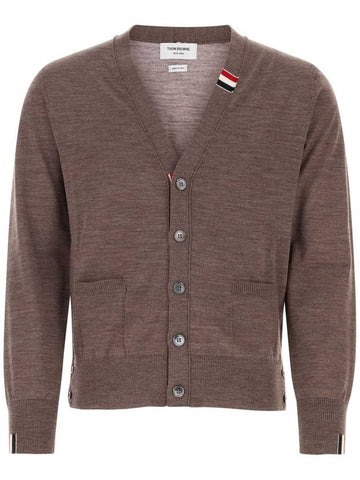 Men's Jersey Stitch V-Neck Cardigan Brown - THOM BROWNE - BALAAN 1