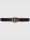 Men's GG Marmont Double G Buckle Gold Hardware Leather Belt Black - GUCCI - BALAAN 2