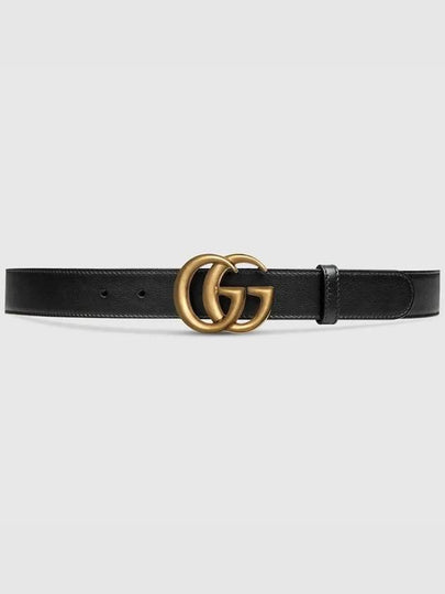 Men's GG Marmont Double G Buckle Gold Hardware Leather Belt Black - GUCCI - BALAAN 2