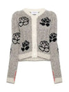 Rose intarsia cable knit cardigan gray - THOM BROWNE - BALAAN 2