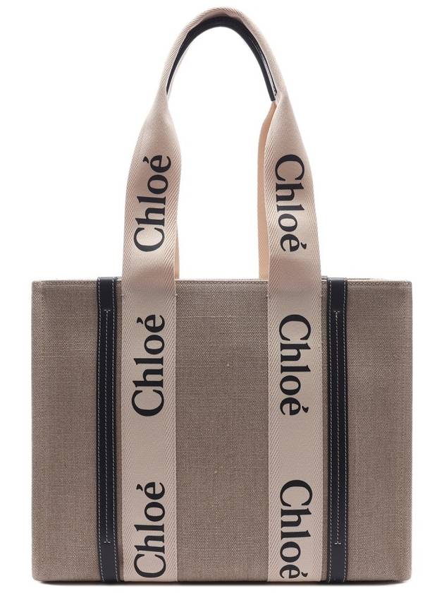 Woody Canvas Medium Tote Bag White Navy - CHLOE - BALAAN 5