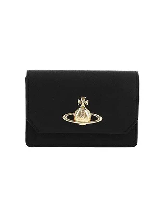 Vegan Biogreen Saffiano Business Card Wallet Black - VIVIENNE WESTWOOD - BALAAN 1