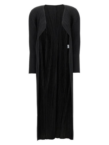 Pleated Open Front Long Cardigan Black - ISSEY MIYAKE - BALAAN 1