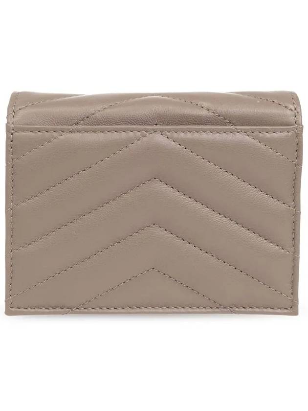 Casandra Matelasse Quilted Lambskin Flap Card Wallet Grey - SAINT LAURENT - BALAAN 4