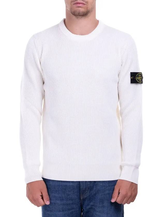 Wappen Patch Crew Neck Ribbed Wool Knit Top Beige - STONE ISLAND - BALAAN 3