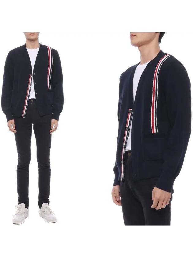 RWB Striped Intarsia Cotton Cardigan Navy - THOM BROWNE - BALAAN 4