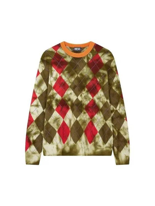 argyle pattern tie dye sweater olive - DIESEL - BALAAN 1