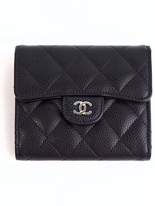 Small Classic Flap Wallet Grained Calfskin Silver Black - CHANEL - BALAAN 2