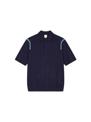 Color matching line short sleeve collar knit navy 271404 - PAUL SMITH - BALAAN 1